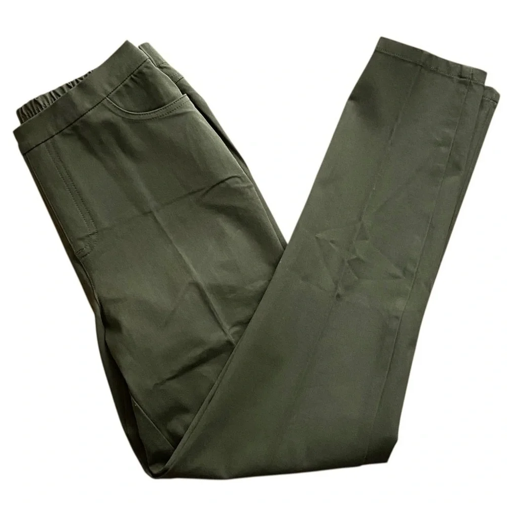 Isaac Mizrahi Olive Green 24/7 l Stretch Straight Leg Pants - Picture 2 of 5